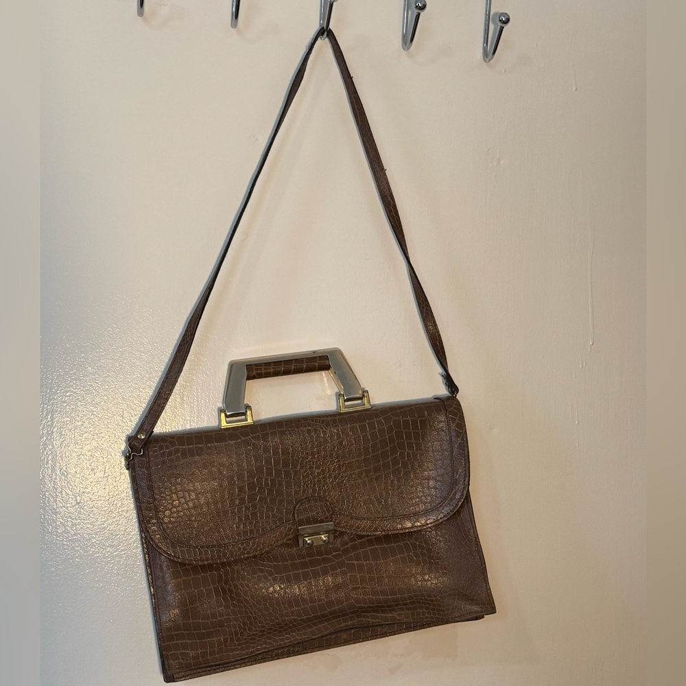 Sophisticated Crocodile-Embossed Leather Brown Handbag